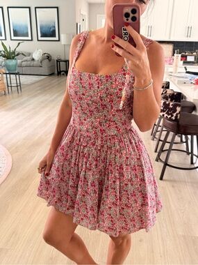 LoveShackFancy x Liberty London Zane Pink Floral Smocked Mini Dress